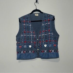 Vintage 90s Koret City Blues Women's Denim‎ Americana Patchwork Vest Size L